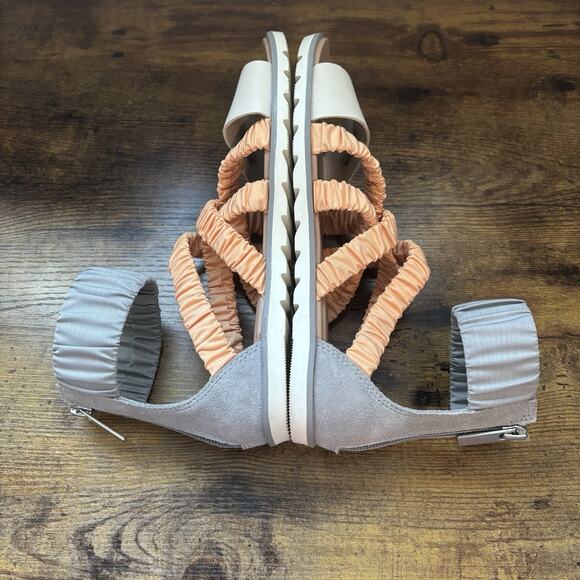 Sorel Womens Shoes 6 1/2 Gray And Orange Ella II Ankle Strap Sandal Back Zip - Picture 11 of 12